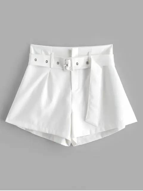 Belted Zip Fly High Waisted Shorts 