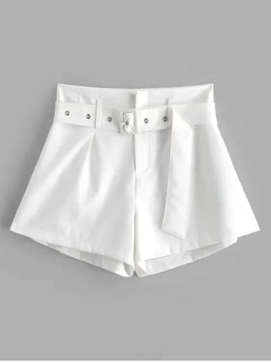Belted Zip Fly High Waisted Shorts 