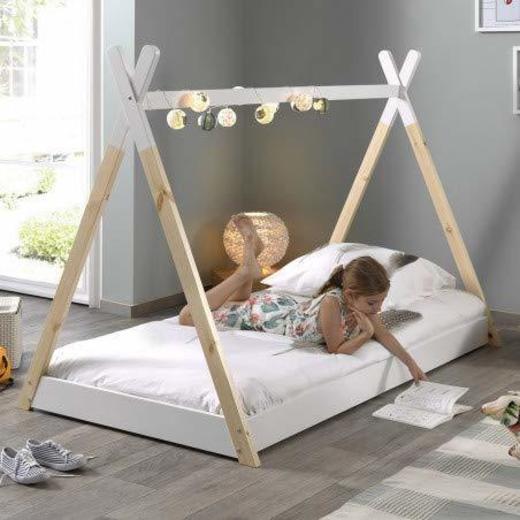 Alfred & Compagnie Soldes Cama Tipi con somier 90 x 200 Pin Blanco/Natural Agda