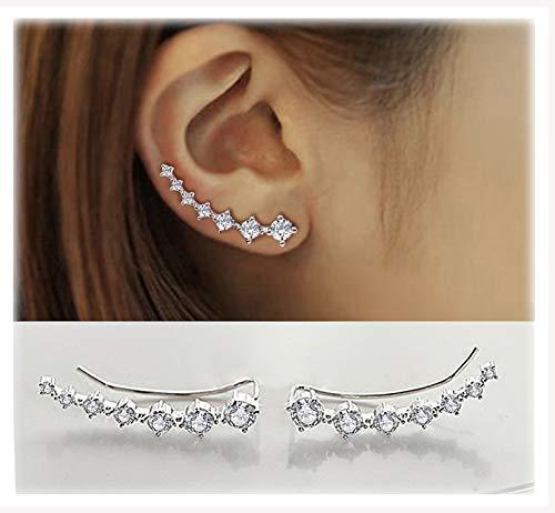 Fashion 7 Cristales Ear Cuffs Hoop Climber S925 Sterling Pendientes de plata Pendiente