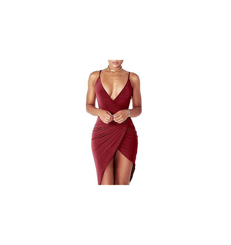 Product DRESHOW Women's Sexy Deep V Neck Sleeveless Spaghetti Strap Bodycon Wrap Dress