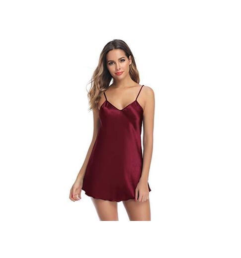 Aibrou Camison Sexy Satén para Mujer Camisón Mujer Seda Camisones Dormir Verano Tallas Grandes Satín para Novia