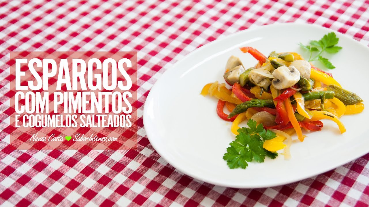 Espargos com Pimentos e Cogumelos Salteados