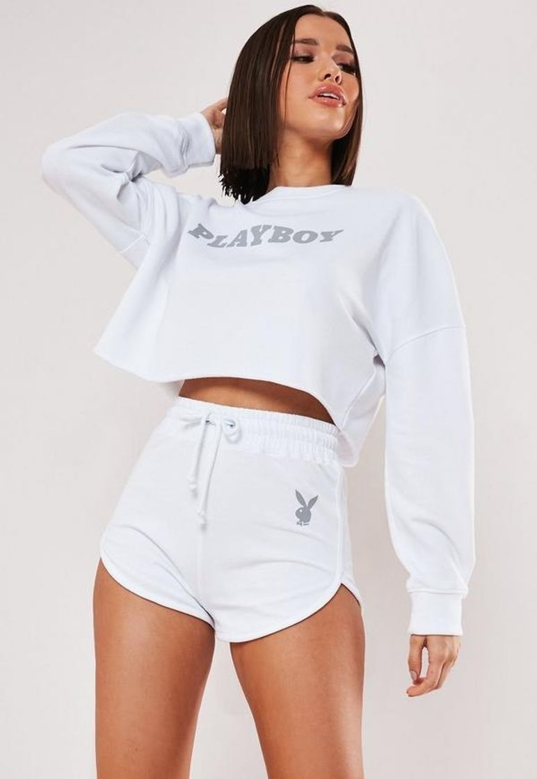 Producto playboy x missguided white slogan runner shorts