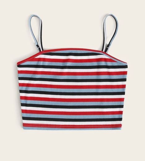 Rib-knit Striped Crop Cami Top | SHEIN