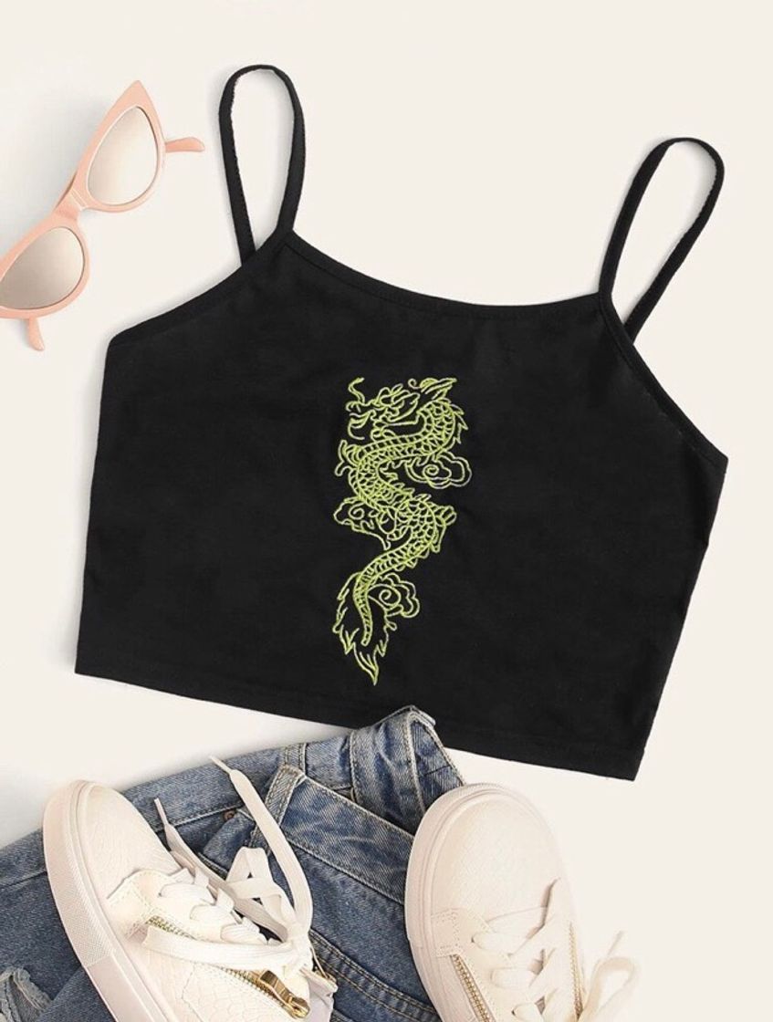 Fashion Dragon Embroidery Crop Cami Top | SHEIN 