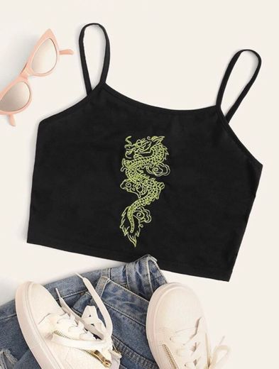 Dragon Embroidery Crop Cami Top | SHEIN 
