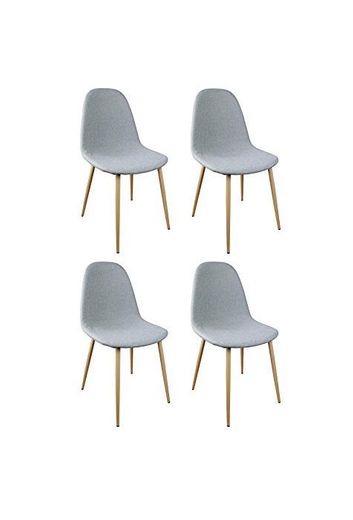  – Juego de 4 sillas Tejido – Design escandinava Vintage – pies metal imitación madera – confortable y resistente – Emma