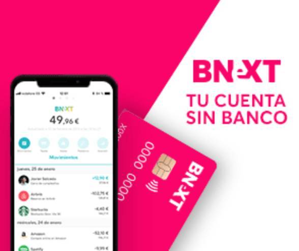 Aplicaciones Bnext, cuenta sin banco ni comisiones. 5€ de regalo 🎁