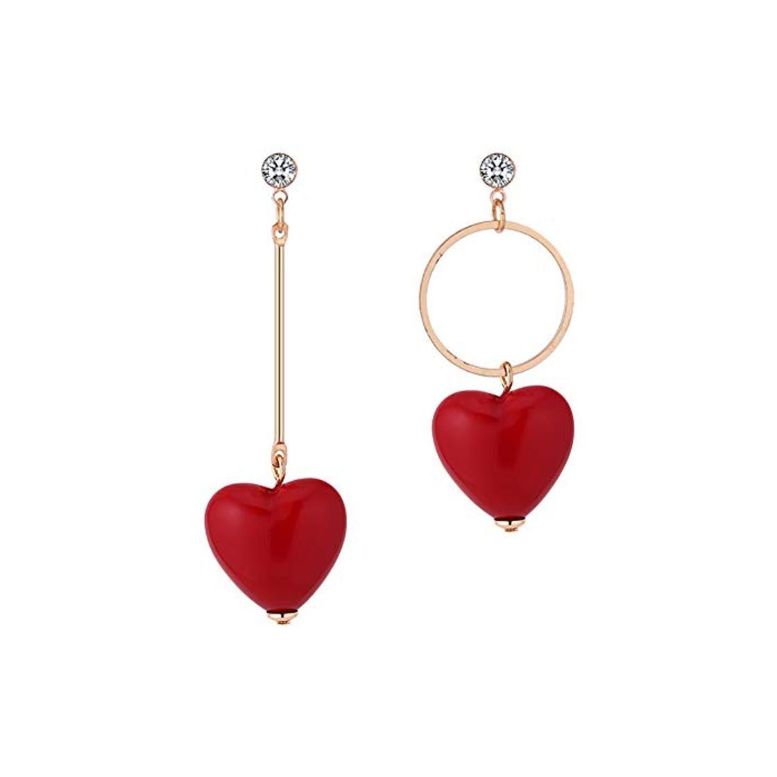 Products Demarkt Pendientes Asimétricos en Forma de Corazón Rojo Pendientes de Aro Mujer