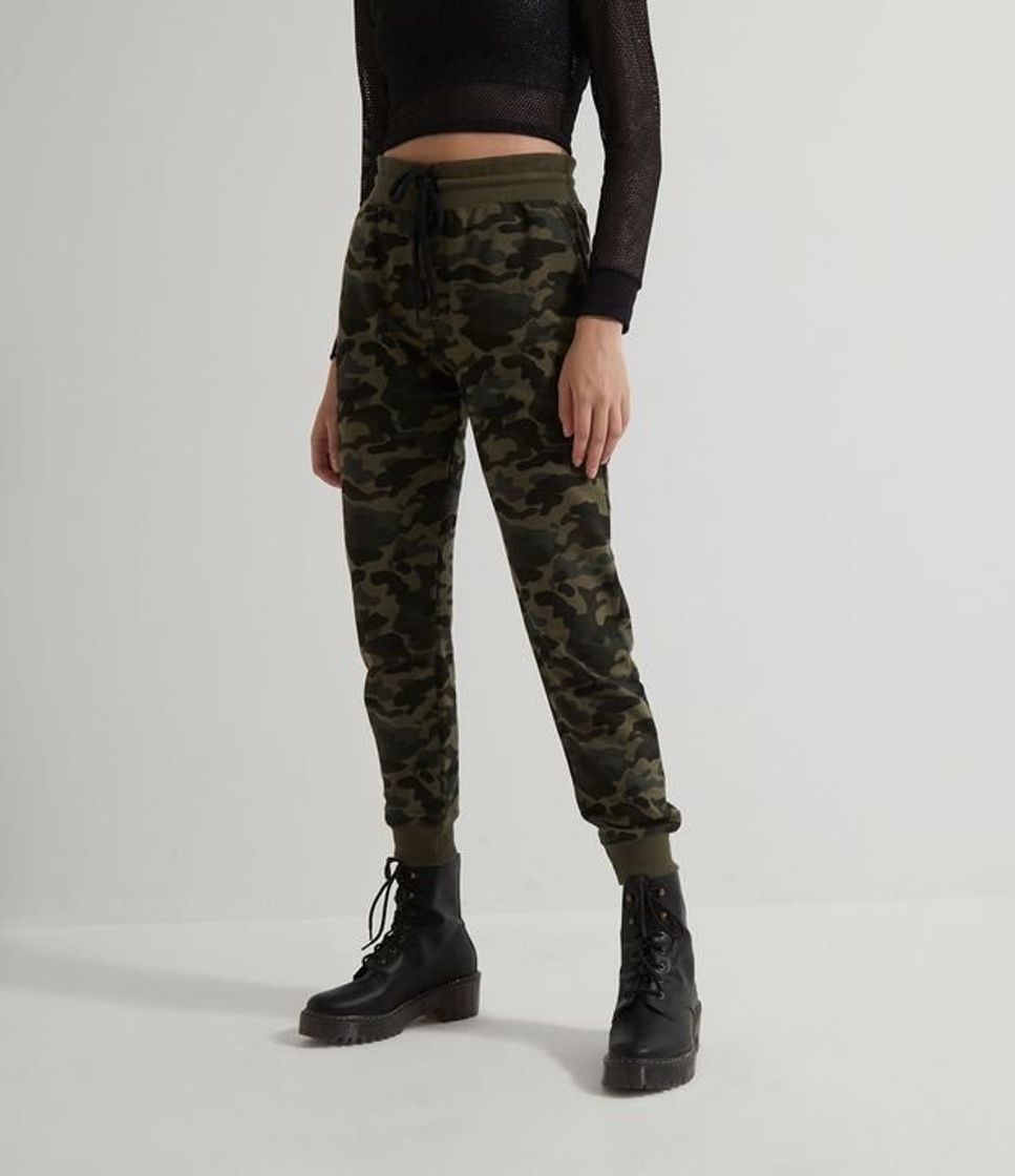 Fashion Calça Jogger Camuflada em Moletom VERDE ESCURO