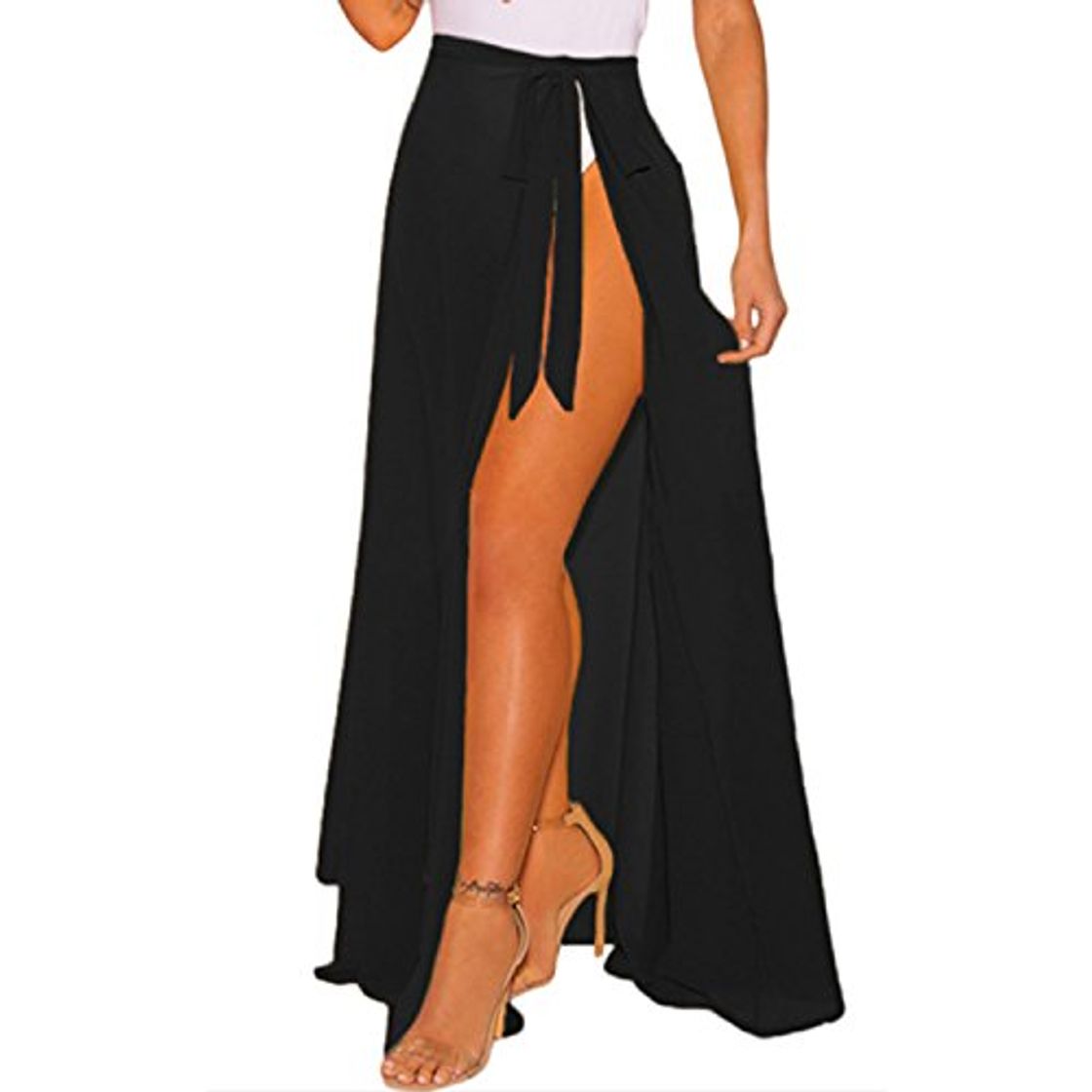 Fashion JLTPH Mujer Falda Larga Pareo Boho Split Color Sólido Maxi Falda Vestido de Playa Fiesta Casual Bikini Cover Up Bañador