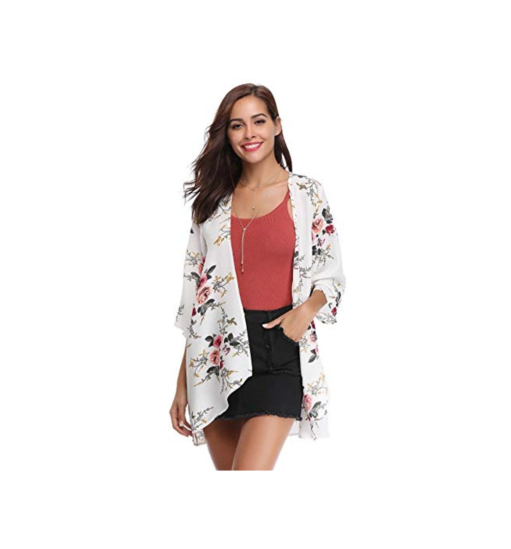 Fashion Aibrou Women's Floral Kimono Cardigans，3/4 Sleeve Tops Loose Floral Blouse Casual Boho