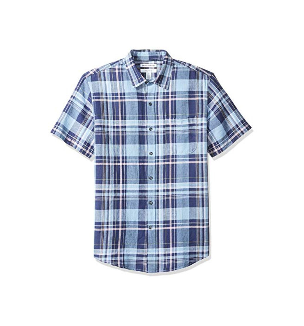 Fashion Amazon Essentials – Camisa informal de popelín a cuadros de manga corta