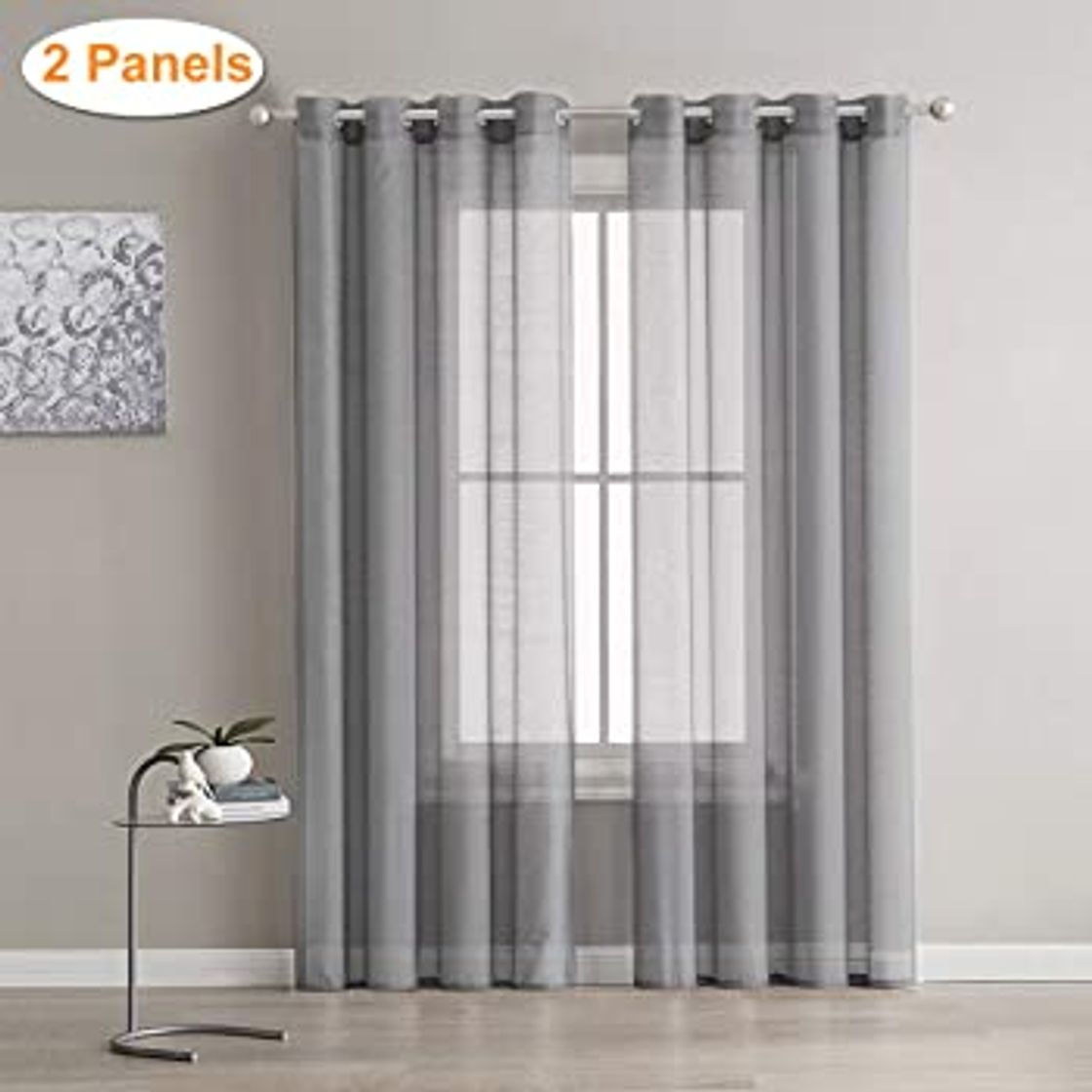 Producto MIULEE Cortina Translúcida Visillo Gradiente Color Degradado Dos Paneles de Ojales Plateados Gasa para Ventanas Habitacion Dormitorio Cocina Sala de Estar 140x225cm Gradiente Vertical Gris