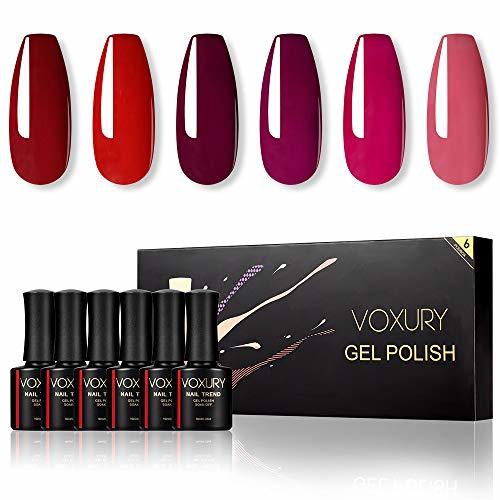 VOXURY 6PC Esmaltes Semipermanentes Cerezas Vino Tinto Soak Off UV Gel Set