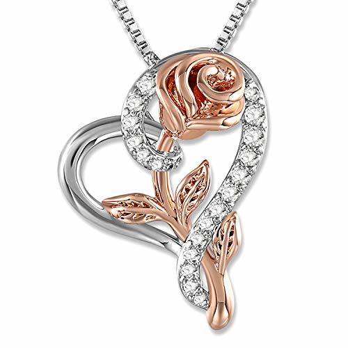 Product SNZM Love Heart Pendant Necklace Flor de Rosa Joyas para Mujeres, para