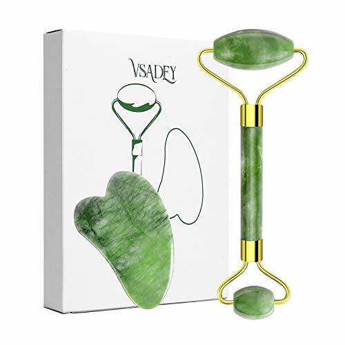 Beauty VSADEY Rodillo de Jade, Jade Roller 100% Natural, Rodillo Facial de Jade