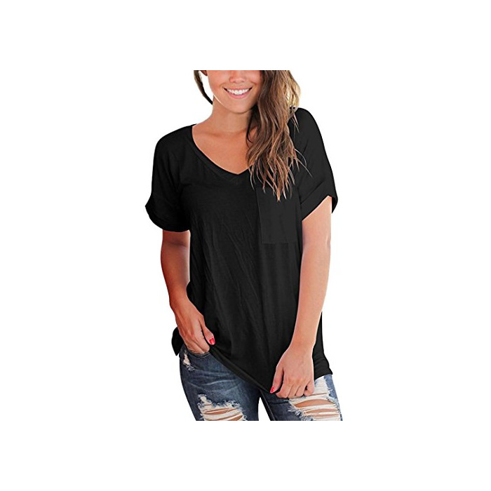 Producto Sinwo Women's Casual Short Solid Color Sleeved Solid Criss Cross Front V-Neck