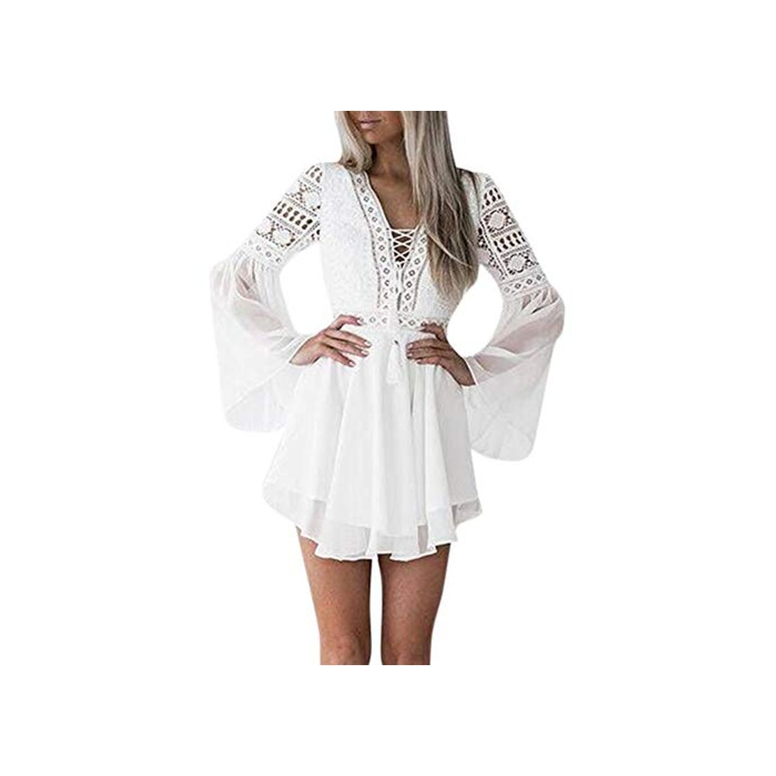 Product TOPKEAL Vestido de Manga Larga de Encaje Sexy para Mujer Atractivo Vestido de Cóctel con Volante de Verano 2019