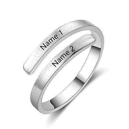 Social DaMei Anillo Pareja Ajustable Personalizado Anillos Plata Mujer con Nombre Ajustables Acero
