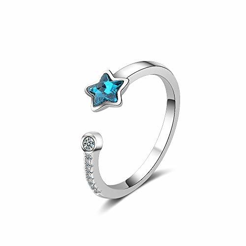 Social Chandler - Anillo de Plata de Ley 925 con Estrella Azul de