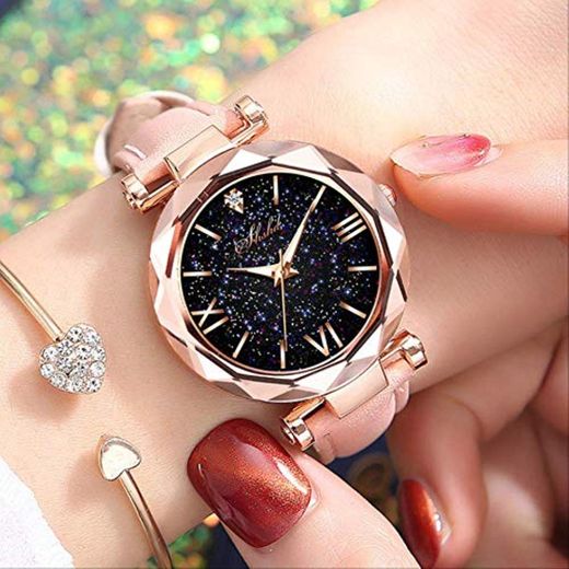 Reloj De Mujer Casual De Cuero para Mujer Reloj De Pulsera De Cuarzo Starry Sky Reloj Femenino Reloj Mujer Relogio Feminino Rosado