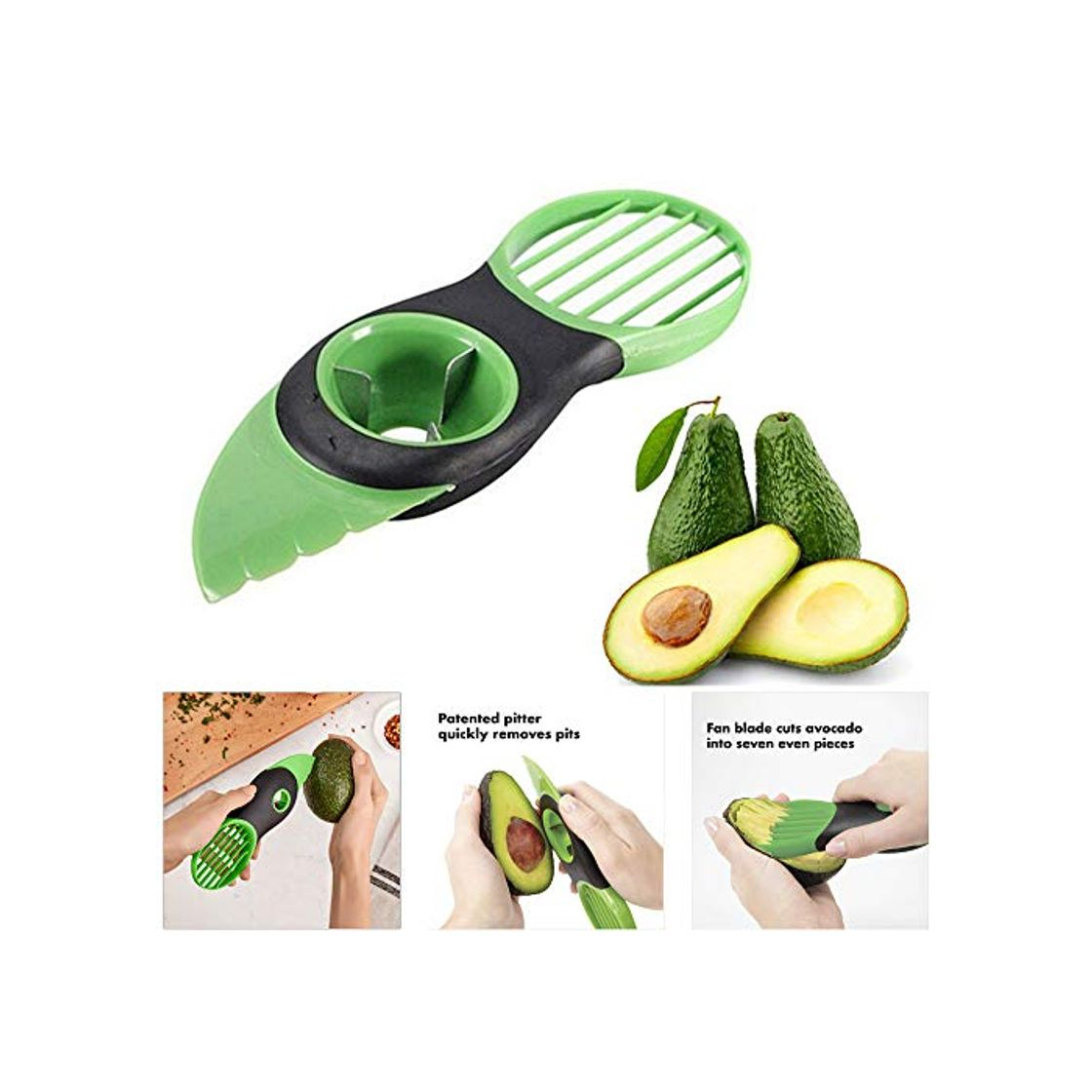Social NUONA Good Grips Cortador de Aguacates, Pelador Aguacates Verde Rebanadora Fruta, 3