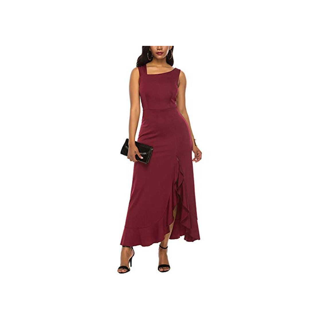 Producto Vestido Largo Mujer para Graduación Hombro Descubierto Invitada Boda Vestido Hippies Mujer Noche Verano Elegante Sexy Vestido Fiesta Sin Manga de Ceremonia Mujer Largo Ajustado Vestido Rojo