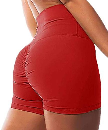 FITTOO Pantalones Cortos Leggings Mujer Mallas Yoga Alta Cintura Elásticos Transpirables #1 Rojo S