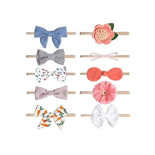 Xiaopangzi 10 Pack Baby Girls Cute Nylon Headbands Arcos del Pelo Elástico Floral Bands Recién Nacido Infant Toddler Hairbands