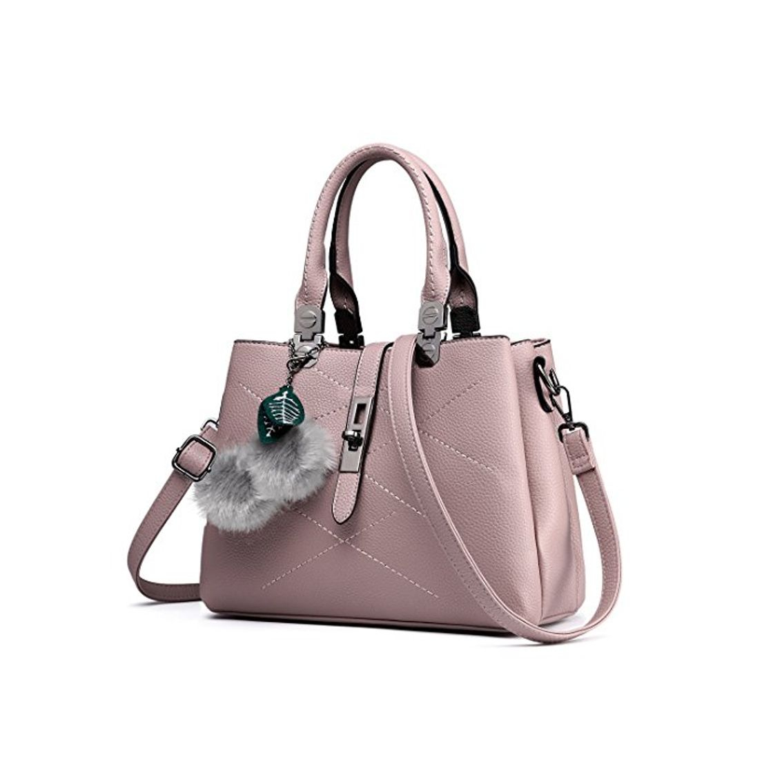 Producto Miss Lulu Bolso de Mano para Mujer Bolso de Hombro con Múltiples Compartimentos con Decoración de Pompones