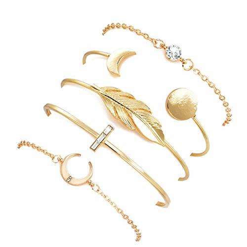 Social YooAi 5 Piezas Hoja Luna Pulseras Brazalete Abierto Conjunto para Mujeres G