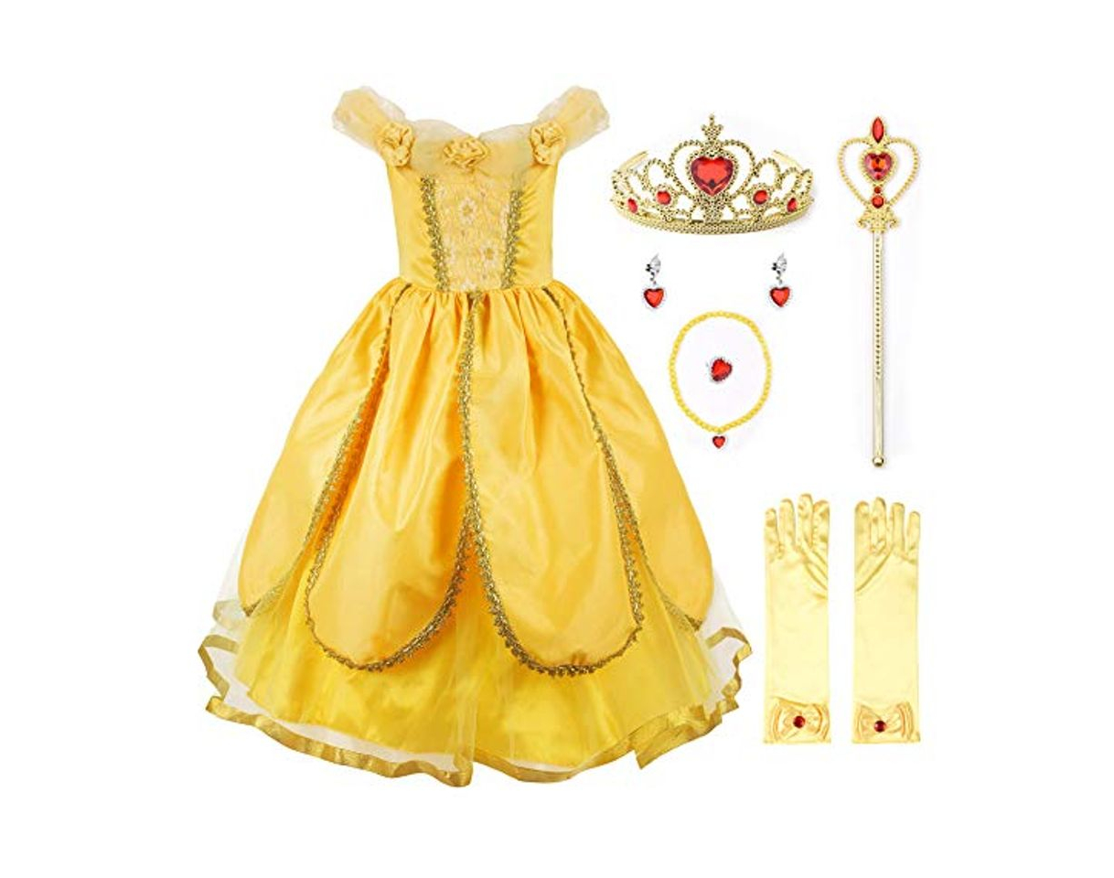 Producto JerrisApparel Niña Princesa Belle Disfraz Tul Fiesta Trajes Vestido