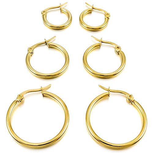 Place MunkiMix 15mm 20mm 25mm Acero Inoxidable Aro Hoop Huggie Pendientes Oro Dorado