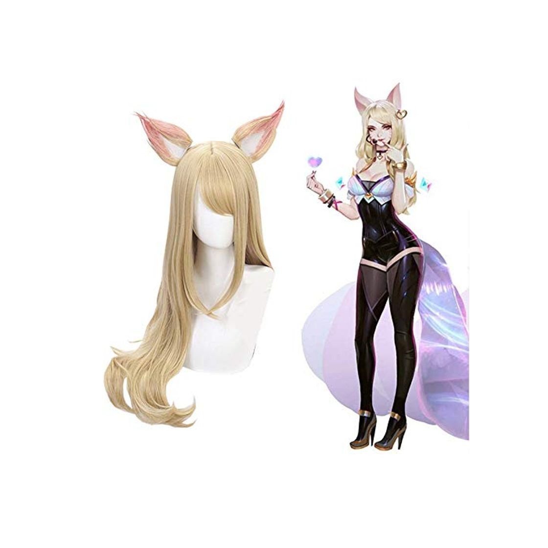 Product Ani·Lnc peluca Juego de caracteres LOL K/DA Ahri Cosplay Pelucas 80cm KDA