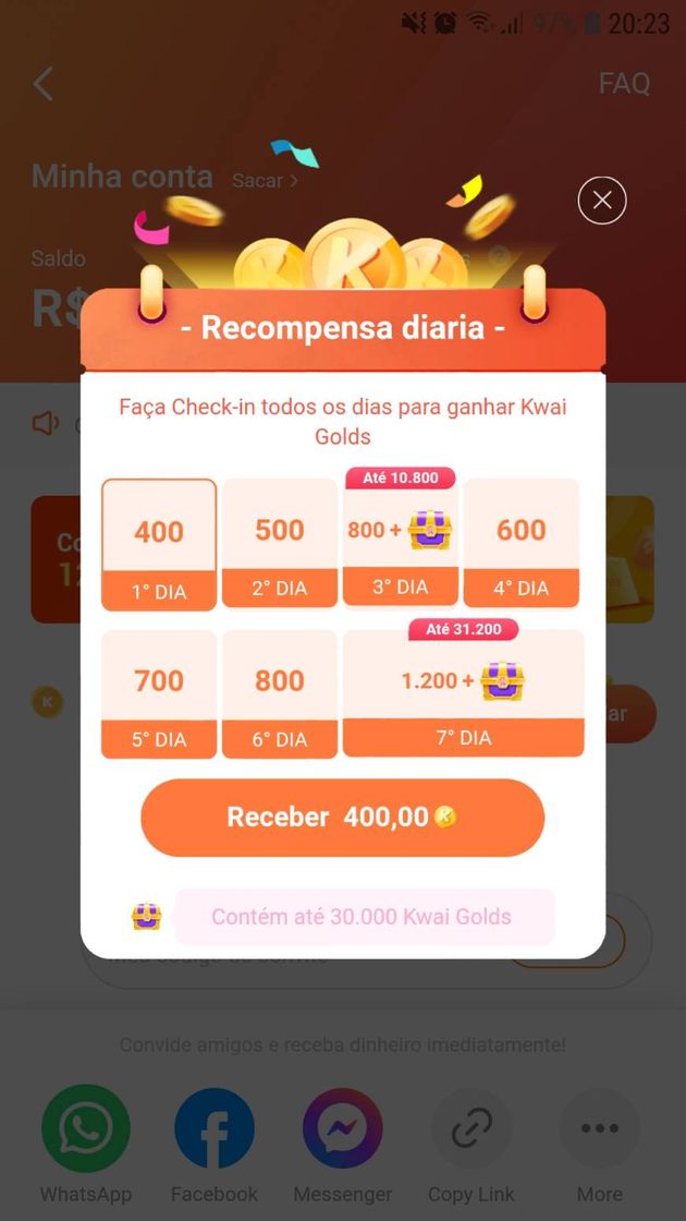 Apps Veja vídeos e junte Kwai Golds para trocar por dinheiro 🤑