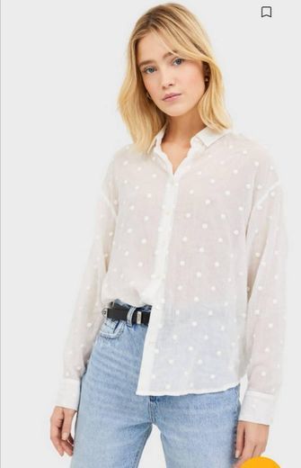 Moda Camisa ás Bolinhas com Bordado Stradivarius 