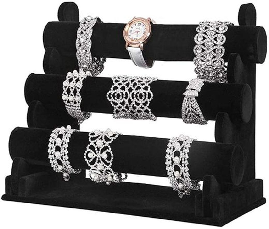 Social BUZIFU Organizador de Pulseras de Terciopelo Negro, 3 Niveles Soporte Desmontable para