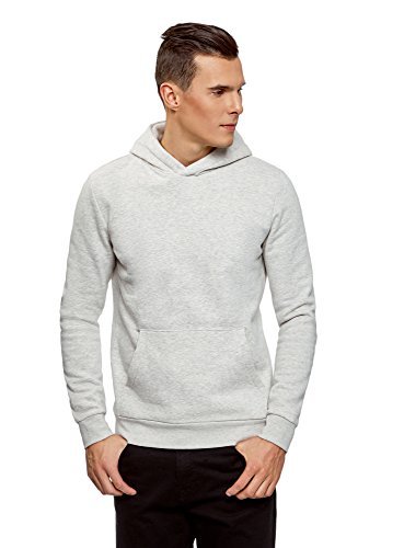 Lugar oodji Ultra Hombre Sudadera Básica con Capucha y Bolsillo, Gris, ES 52-54