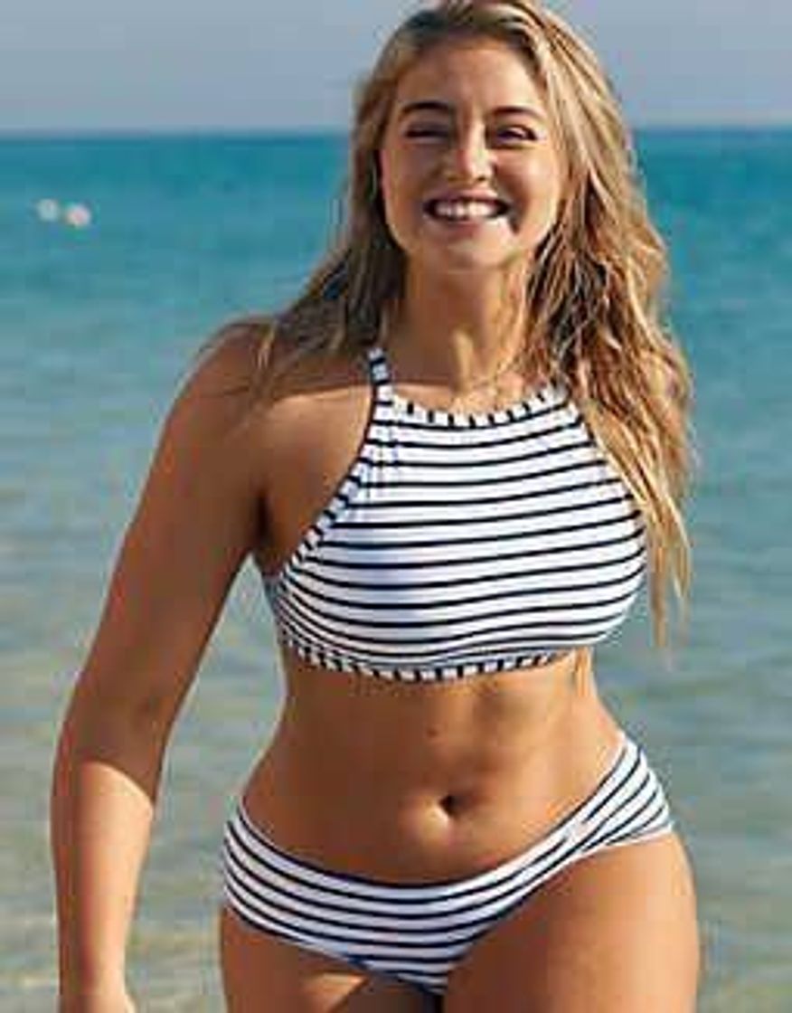 Fashion Black and White Striped Swimsuit