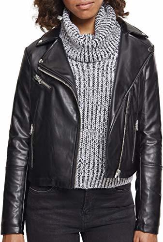 Place Urban Classics Ladies Faux Leather Biker Jacket Chaqueta, Negro