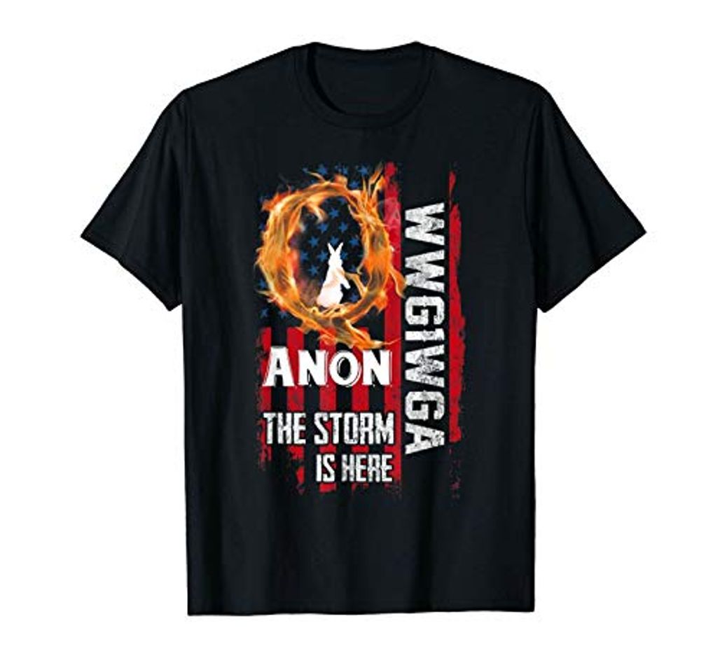 Products ouy Black Qanon T Shirt Wwg1Wga Q Anon The Storm Is Here Patriotic 100% Cotton