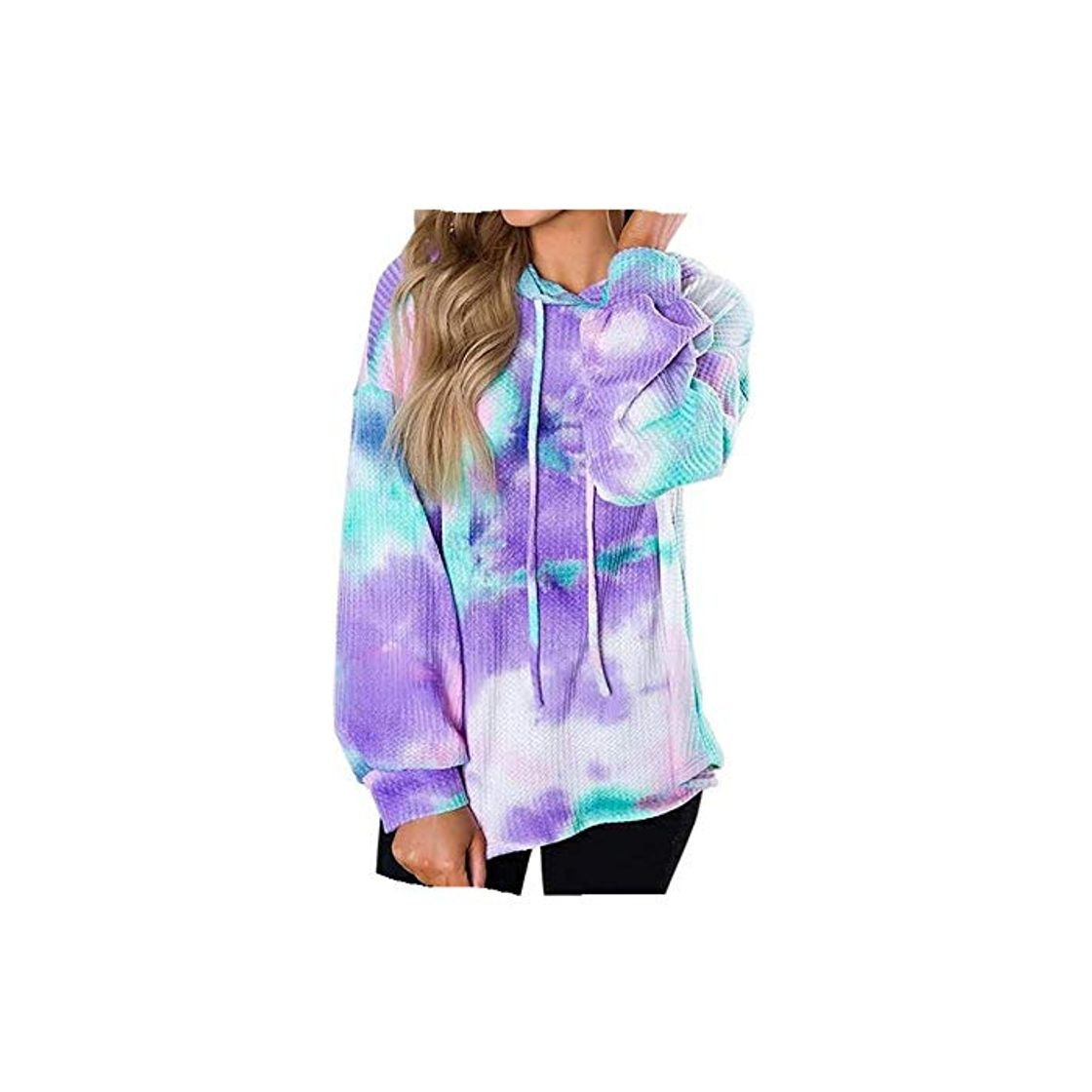 Product Sudaderas con Capucha Women's Drawstring Hoodie Tie Dye Bright Pullover Loose Drop Shoulder Long Sleeve Sweatshirt Blue 2XL