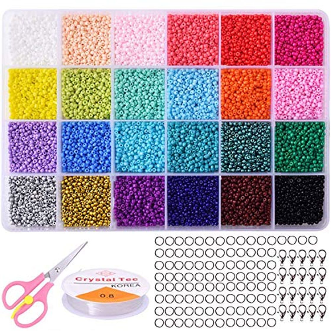 Product 24000Pcs Cuentas de Colores 2mm Mini Cuentas Abalorios Bolitas Cristal para Hacer