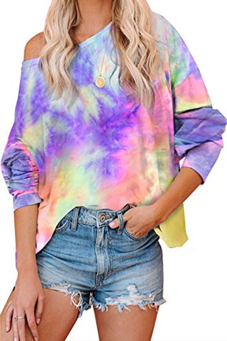 Fashion Mosucoirl Mujeres Tie Dye Tops Sudadera Moda Cuello Redondo Casual Manga Larga