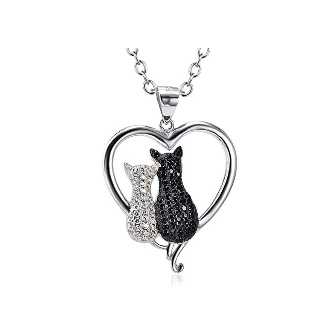 Social Collares Mujer Plata de Ley Madre e Hijo Gatos Colgante Collar de Corazón Joyeria para Mujeres