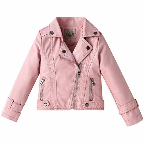 Place LAUSONS Chaqueta Motera Niña Cazadora Moto Cuero con Cuello Solapa Rosa Tamaño