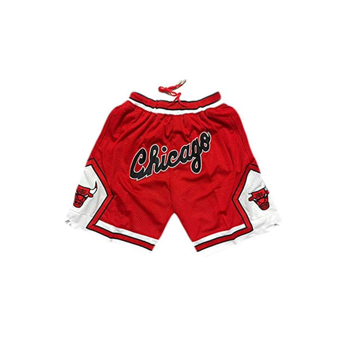 Moda QIXUN Pantalones Cortos de Baloncesto NBA Bulls Vintage Bordado Pantalones de Bolsillo con Cremallera Pantalones Cortos de Baloncesto Bordado Vintage con cordón