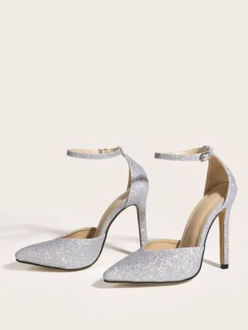 Social Tacones Delgados Brillantes Con Tira Tobillera De Punta